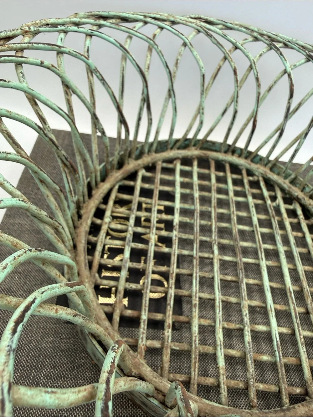 Vintage Distressed French Country Style Metal Basket or Planter 13” Diameter
